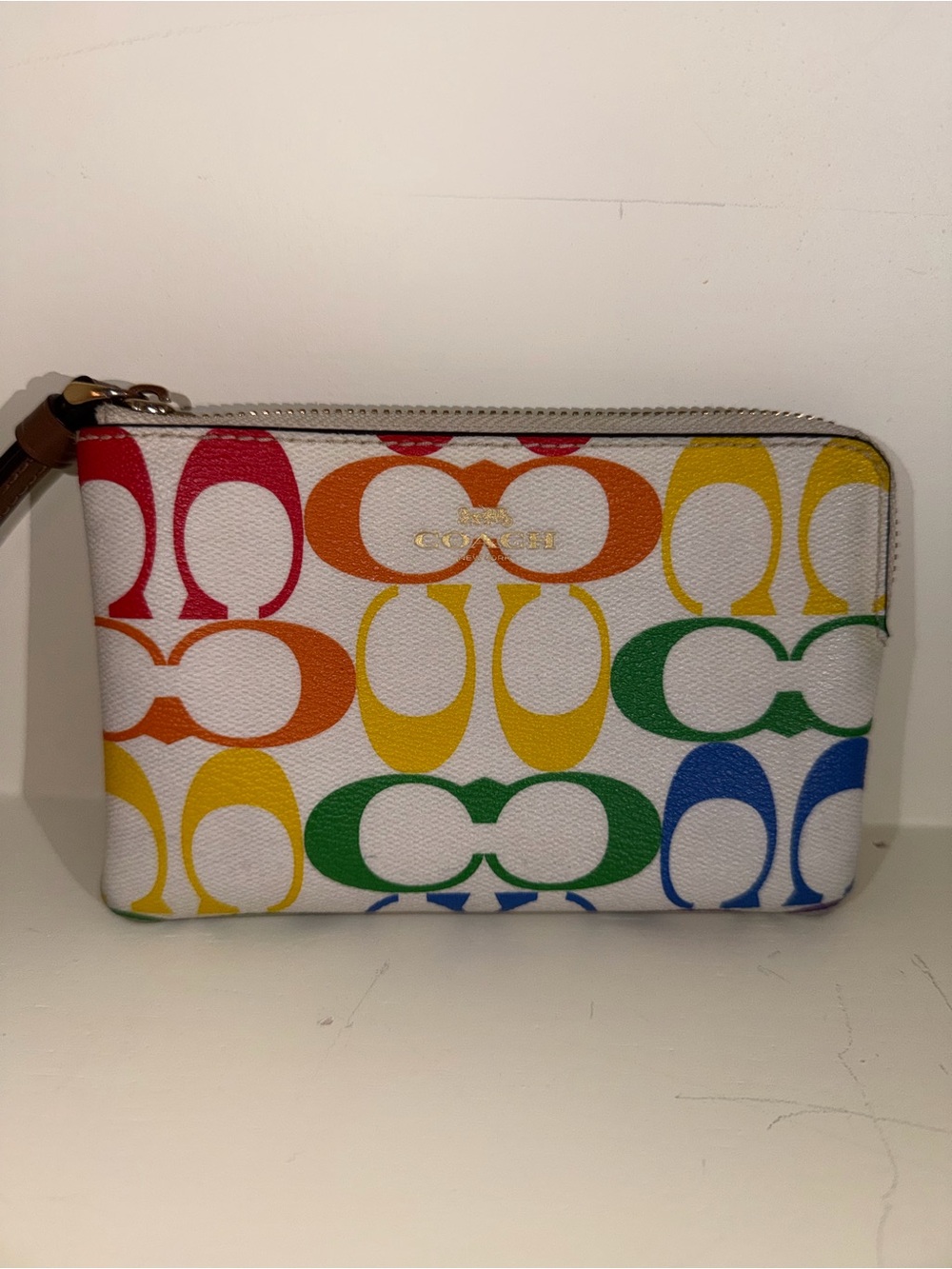 Coach Brown Leather Card Case with Multicolor Logo